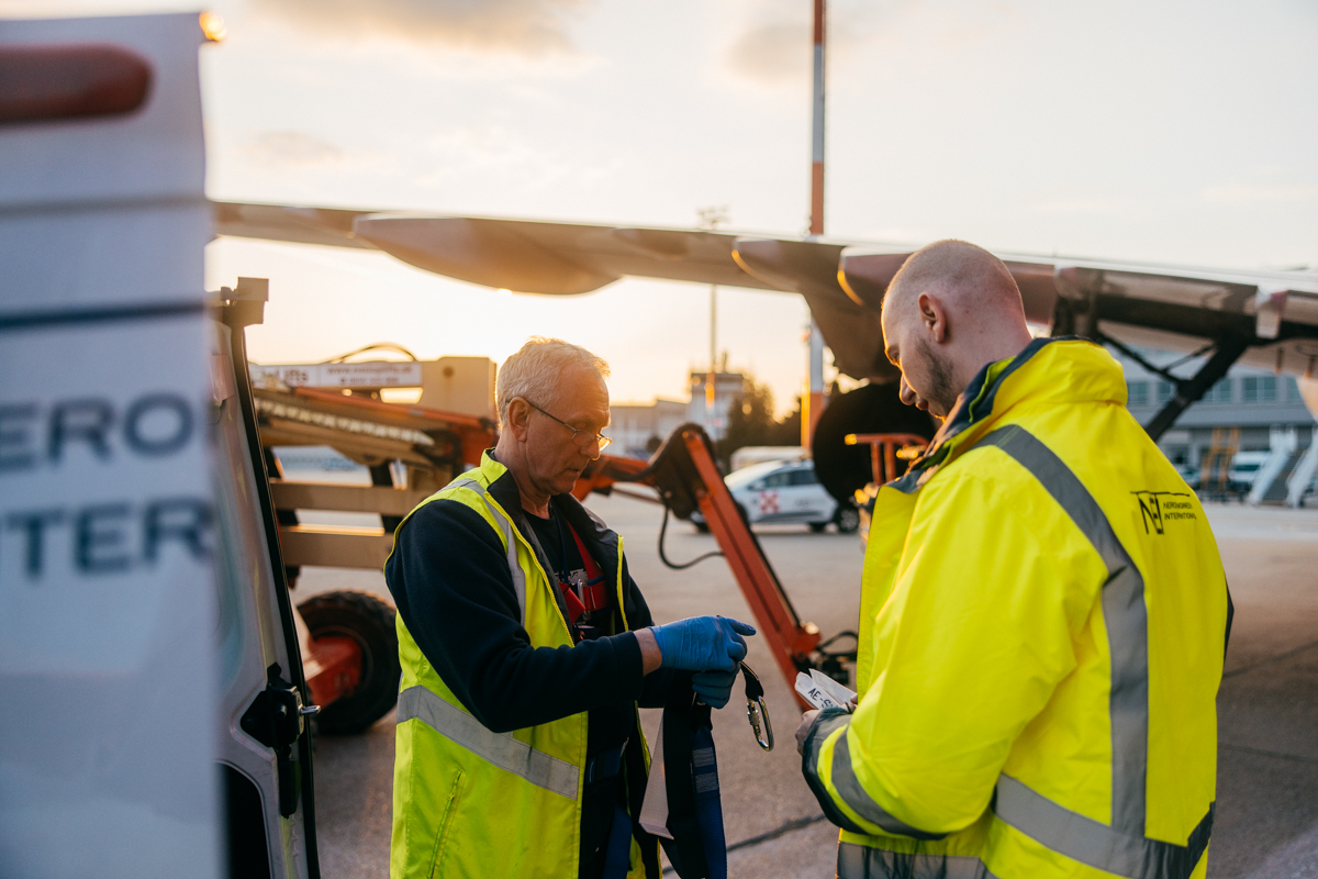 Technicians reviewing information together