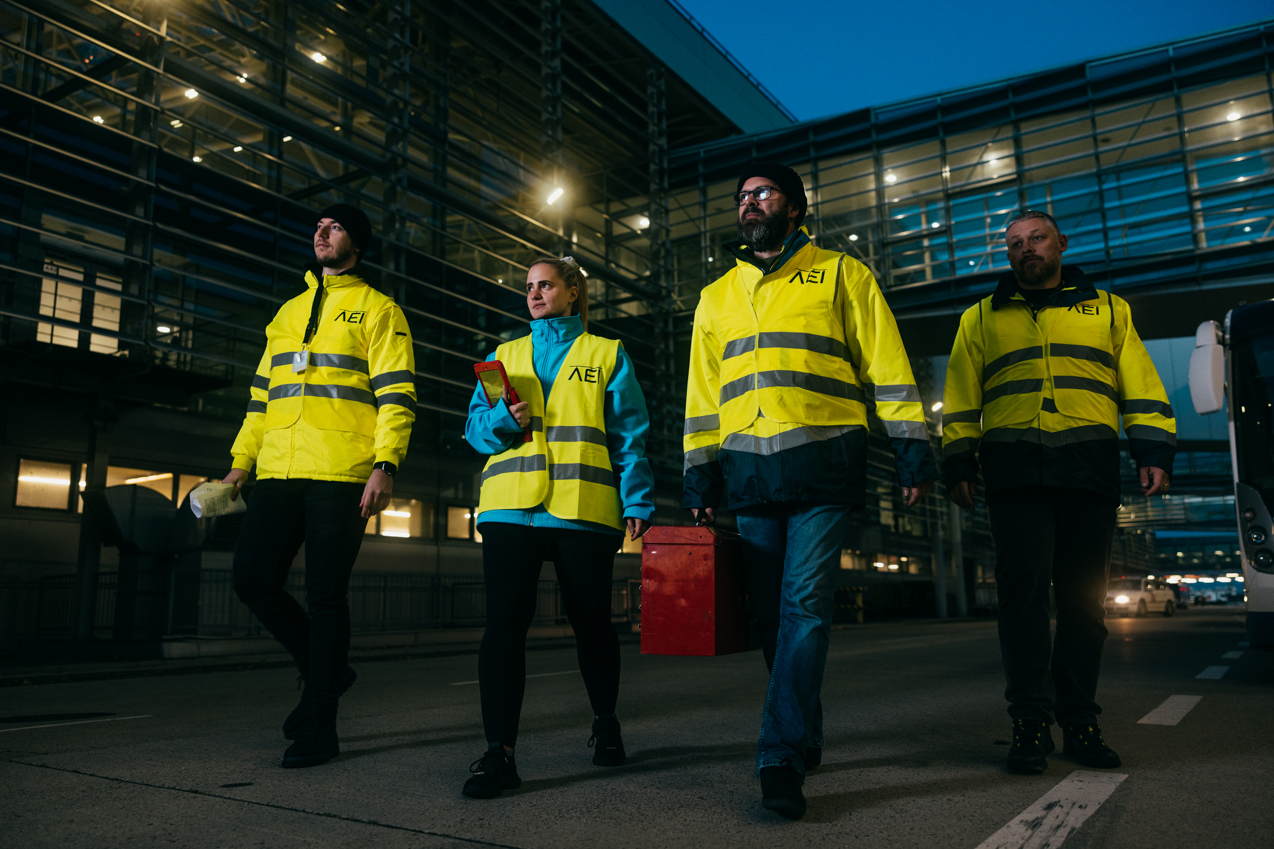AEI team walking together after a shift